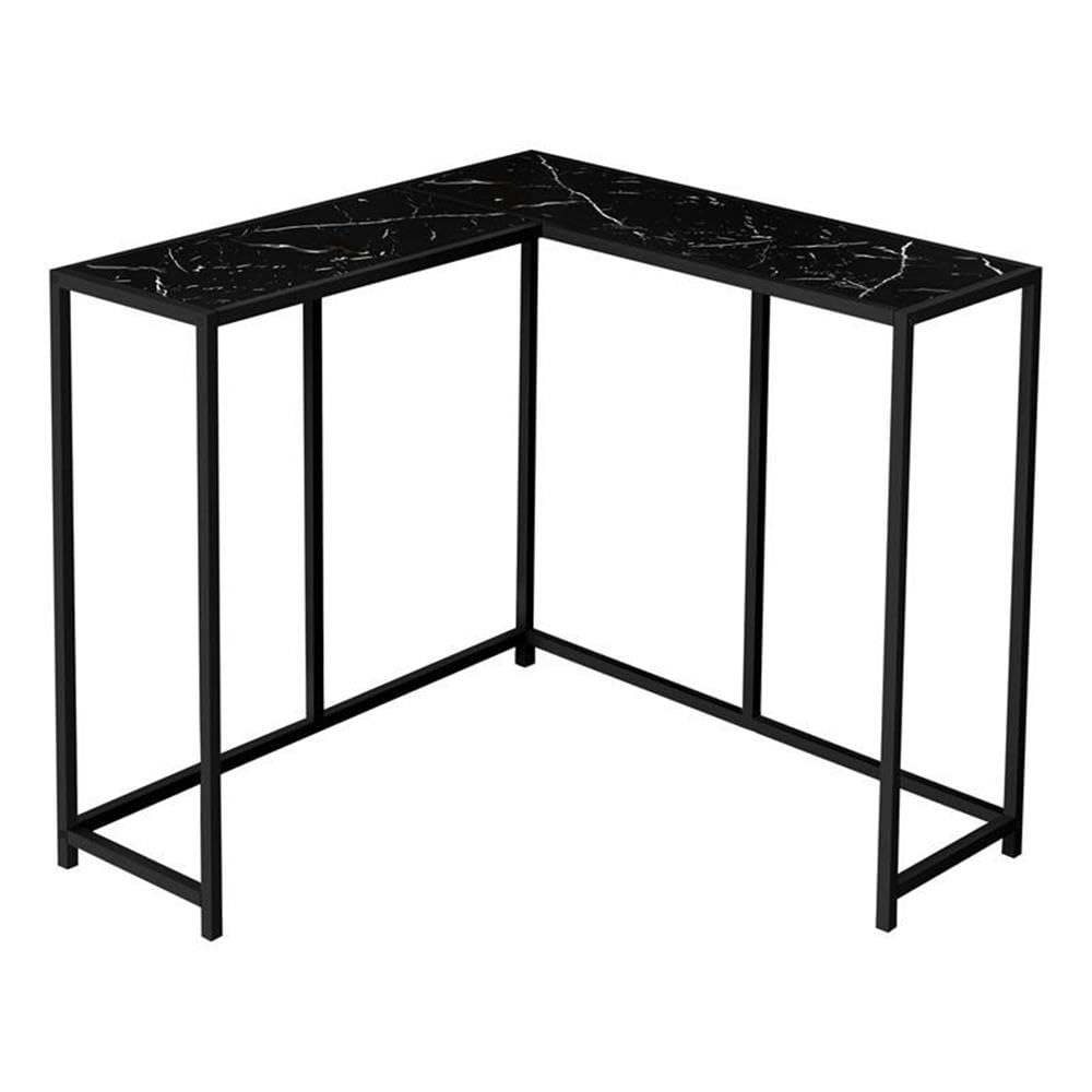 Monarch Specialties 2158 Accent Table, Console, Entryway, Narrow, Corner, Living Room, Bedroom, Laminate, Contemporary, Modern Table-36, 36" L x 36" W x 32" H, Black Marble-Look/Black Metal